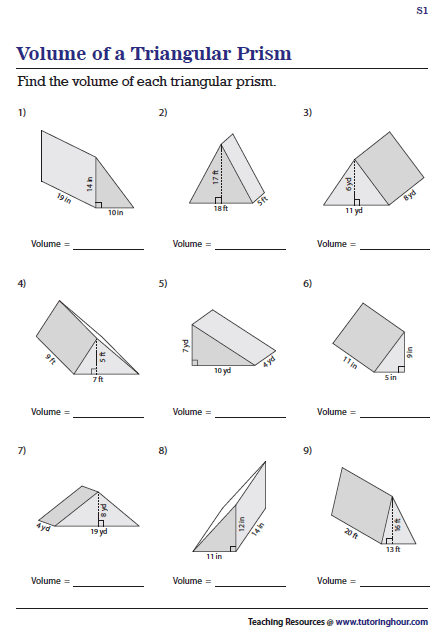 Volume of a Triangular Prism Worksheets | Triangular prism ...