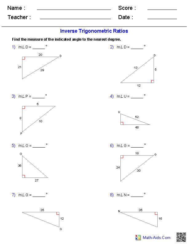 Algebra 1 Worksheets | Trigonometry Worksheets
