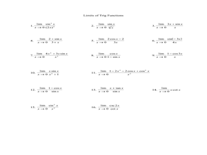 Limits of Trig Functions Worksheet for 9th - 11th Grade | Lesson ...