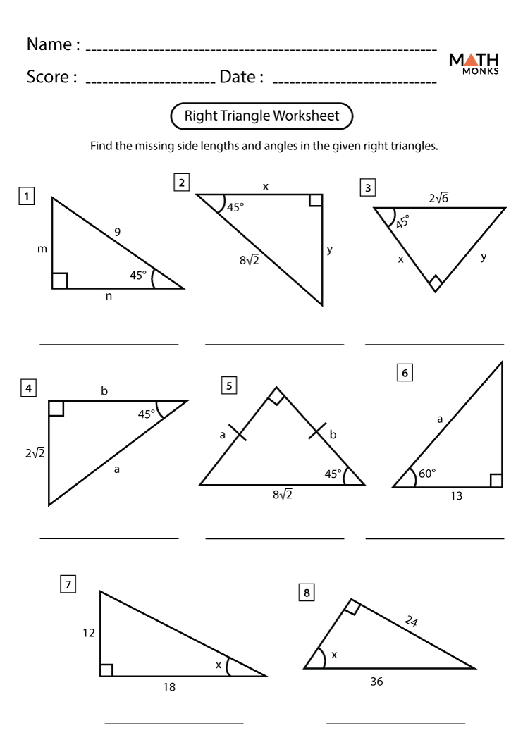 Right Triangle Trigonometry Worksheets - Math Monks
