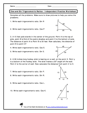 Cos And Sin Trigonometric Ratios Independent Practice Worksheet ...