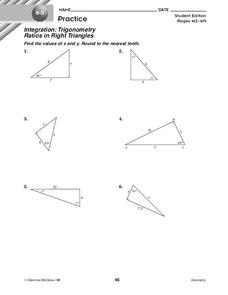 Trigonometry Ratios in Right Triangles Worksheet for 10th Grade ...