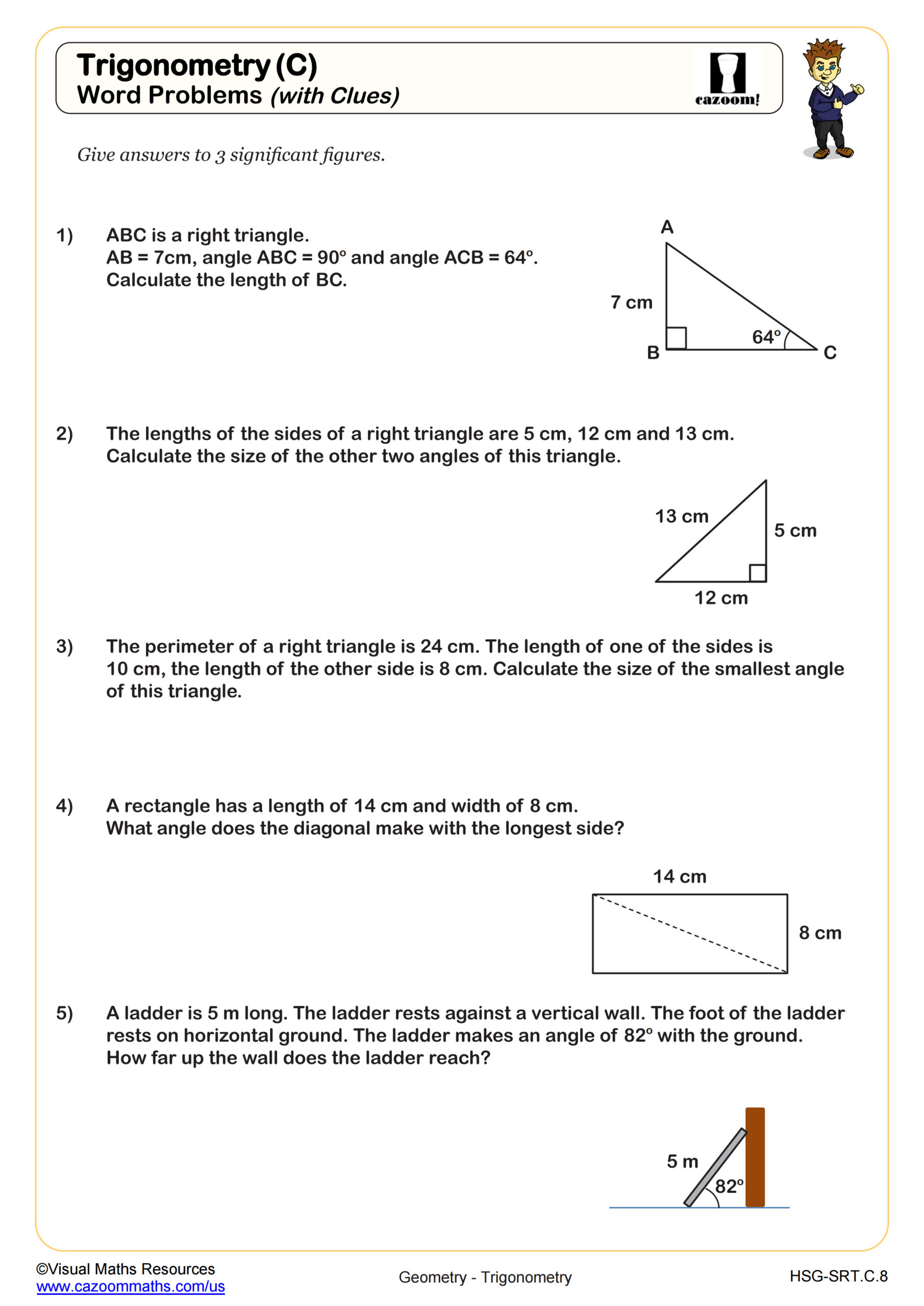trig ratios word problems worksheet