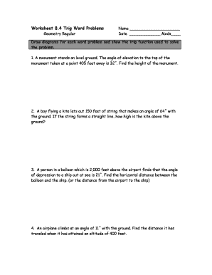Trigonometry Word Problems Worksheets With Answers Pdf - Fill ...