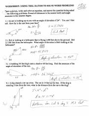 Using Trig Ratios to Solve Word Prob KEY - 47 WM WORKSHEET: USING ...