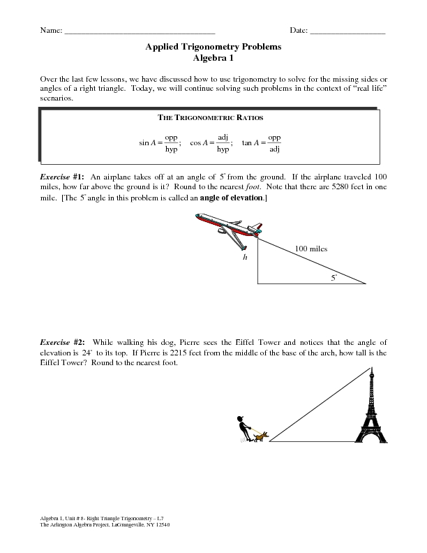 Angle of Depression/elevation Lesson Plans &  Worksheets
