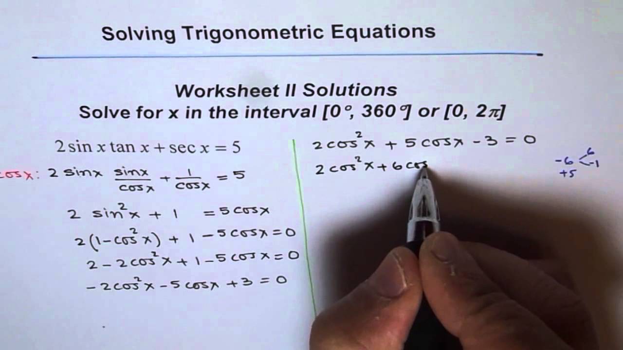 Trigonometric Equations Worksheet 2 Solution Q5