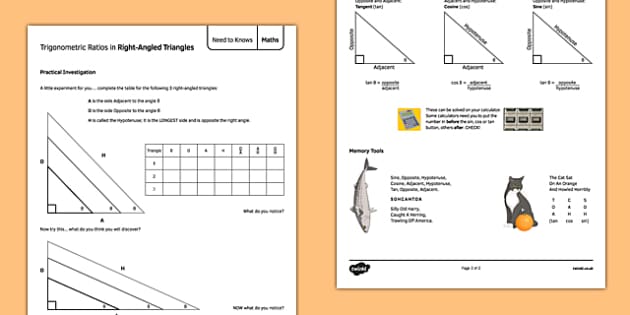 trigonometric ratios in right triangles worksheet