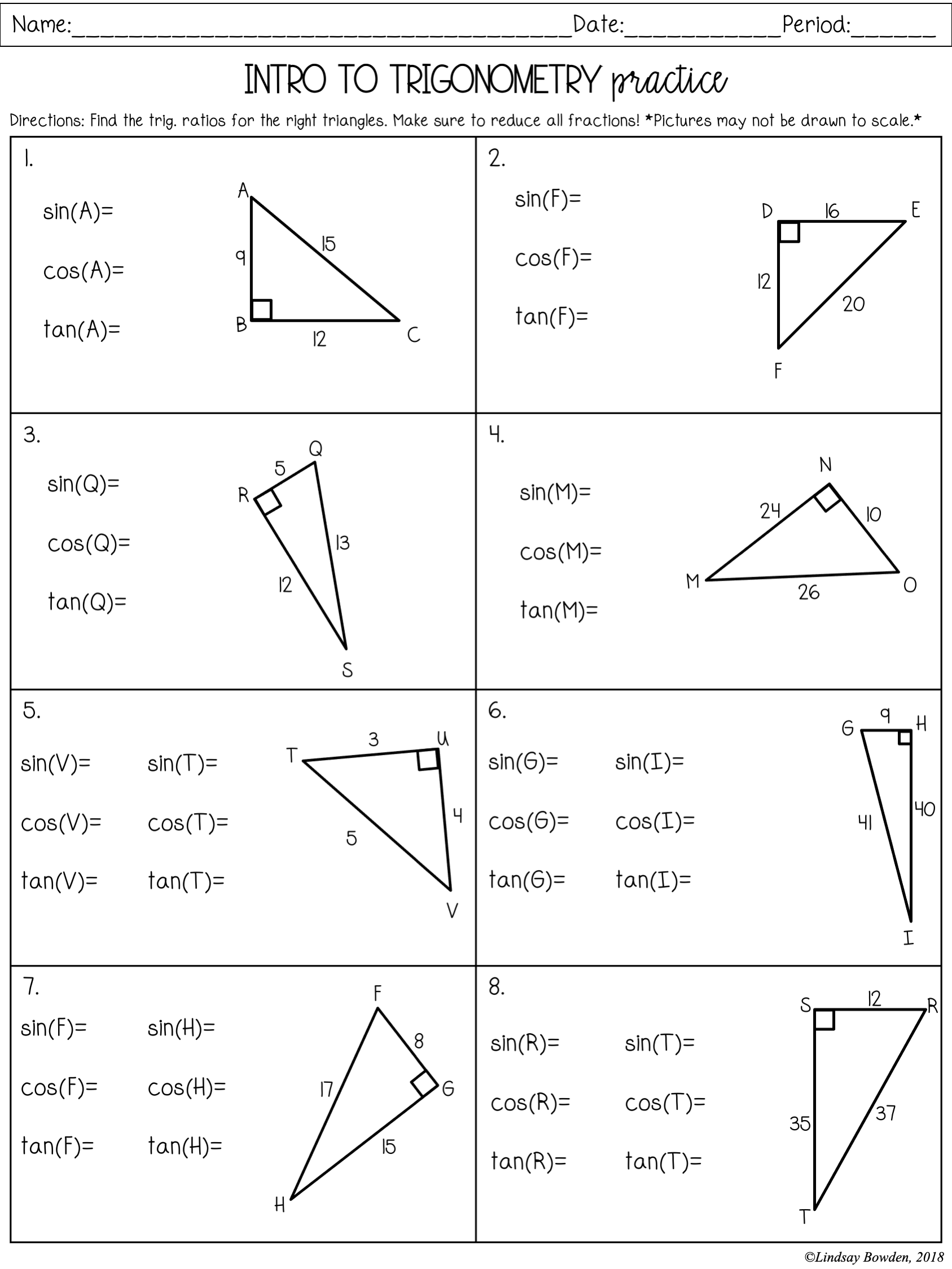 Right Triangle Trigonometry Notes And Worksheets Lindsay Bowden 