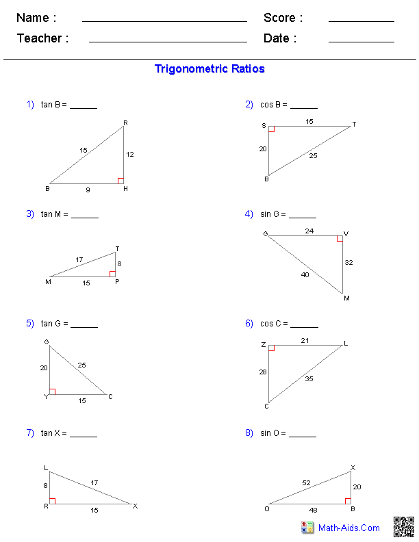 trigonometry practice worksheet