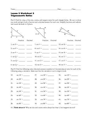 Trigonometric Ratios Worksheet 2 Answers - Fill and Sign Printable ...
