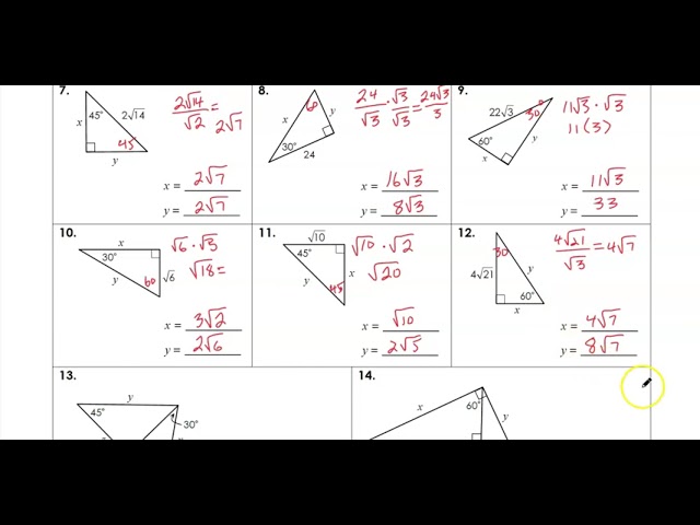 trigonometry special right triangles worksheet