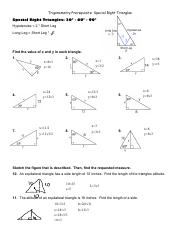 trigonometry special right triangles worksheet