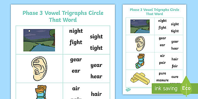 Trigraphs Phase 3 - Circle That Word Worksheet - Phonics