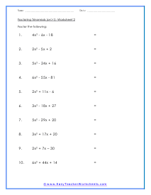 Factoring Trinomials Worksheets