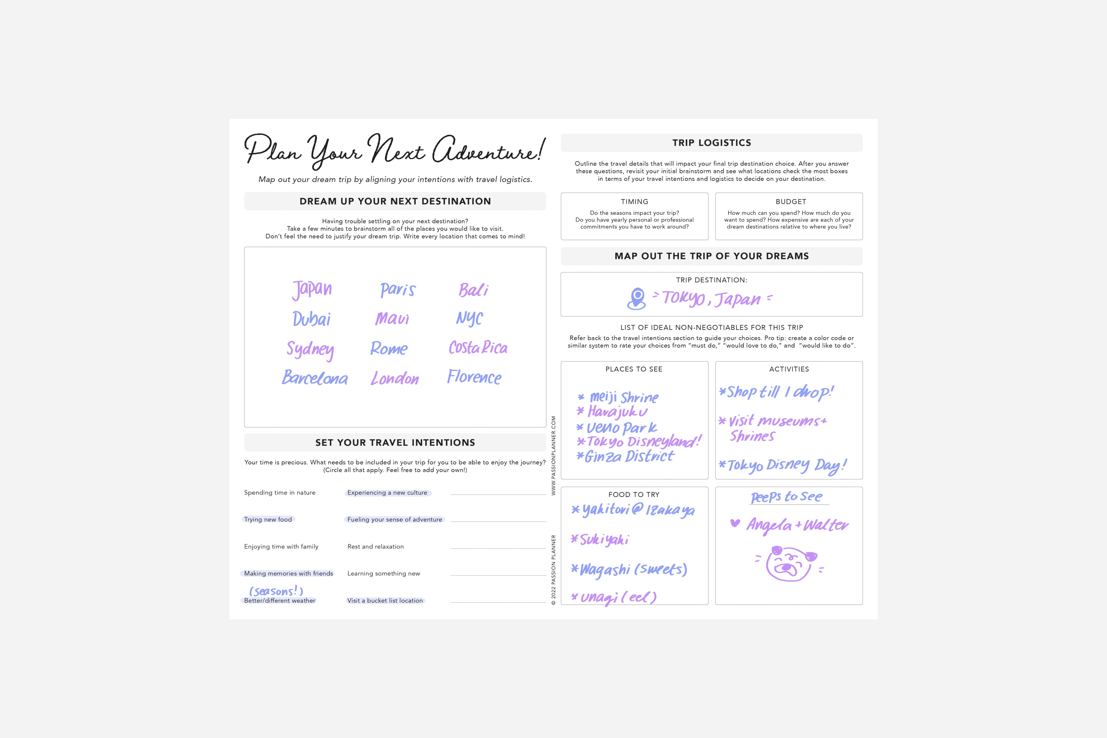 Travel Planning Worksheet PDF | Free Printable | Passion Planner