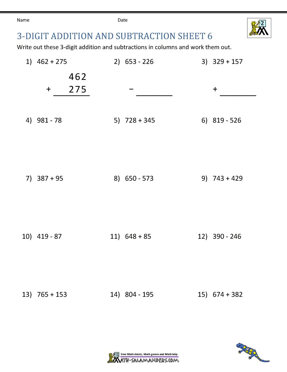 triple digit addition worksheet free