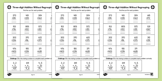Three-digit Addition Without Regrouping Activity - Twinkl
