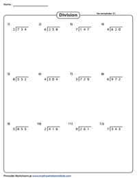 Dividing 3-digit by 1-digit Numbers Worksheets