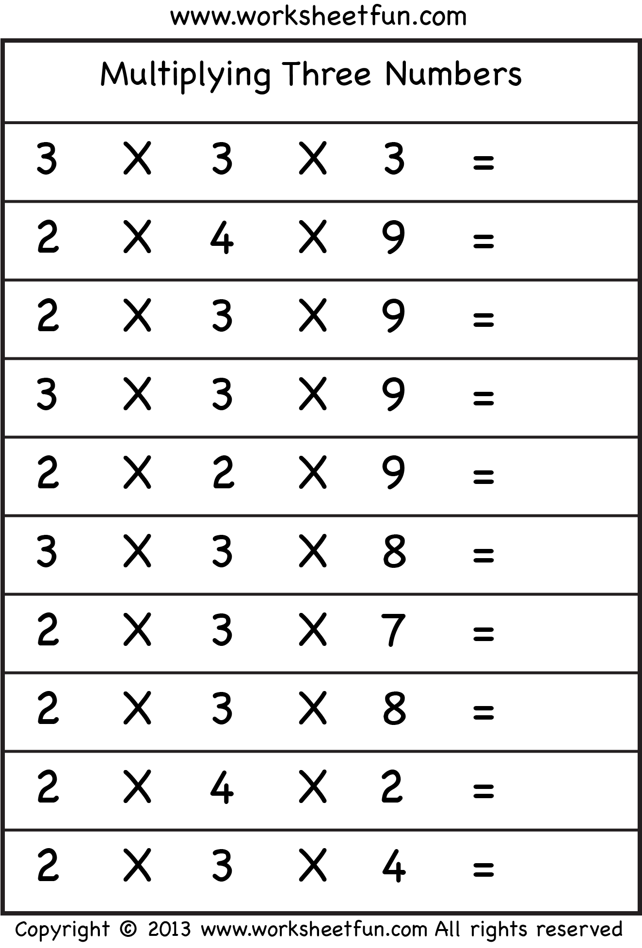 triple digit multiplication worksheet pdf