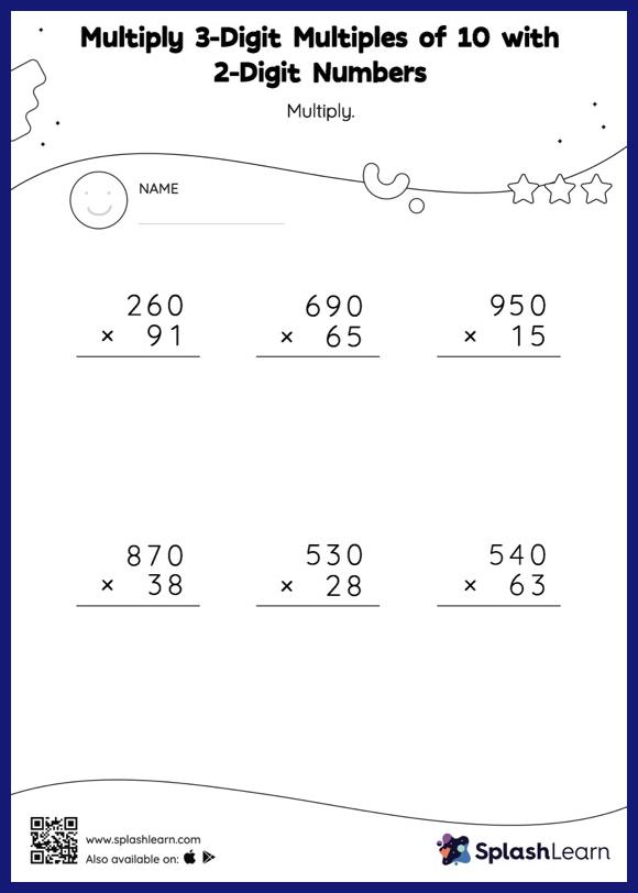 Multiply 3-Digit Multiples of 10 with 2-Digit Numbers: Vertical ...