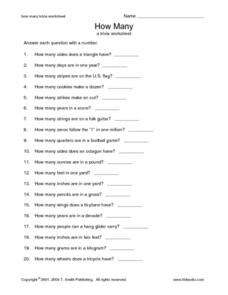 How Many: A Trivia Worksheet Worksheet for 3rd - 6th Grade ...