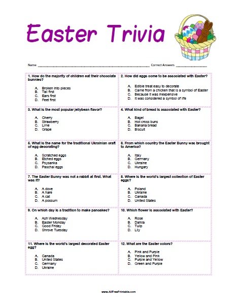 Easter Trivia - Free Printable