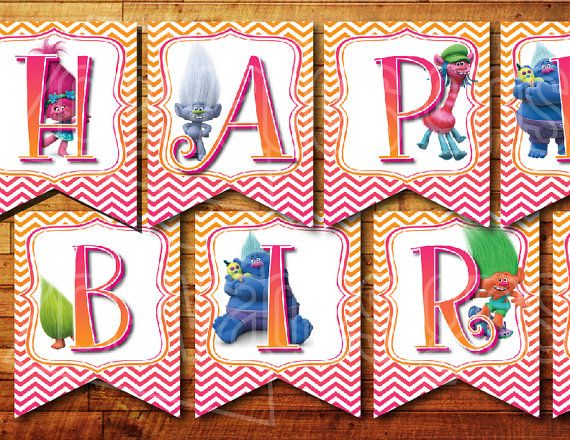 trolls printable happy birthday banner