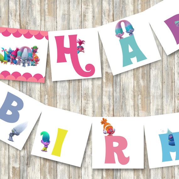 trolls printable happy birthday banner