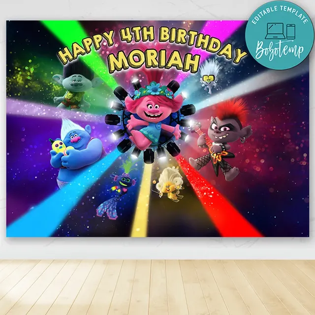 trolls printable happy birthday banner