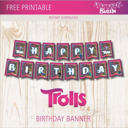trolls printable happy birthday banner