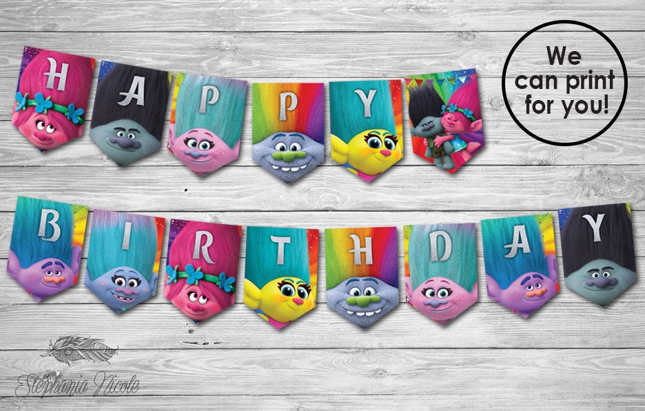 trolls printable happy birthday banner