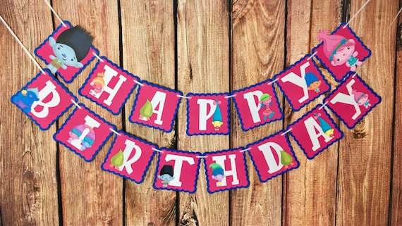trolls printable happy birthday banner