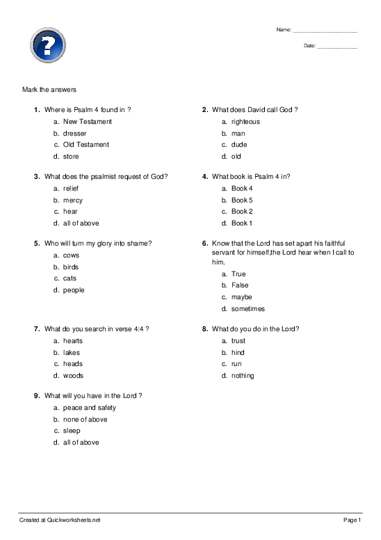 trust in god worksheet
