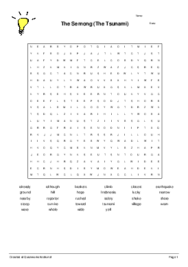 The Semong (The Tsunami) - Wordsearch - Quickworksheets