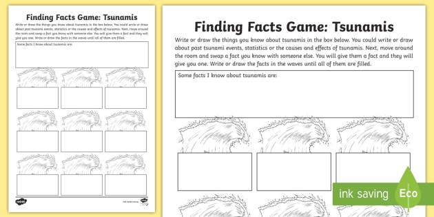 Tsunamis Find Facts Game Worksheet (teacher made) - Twinkl