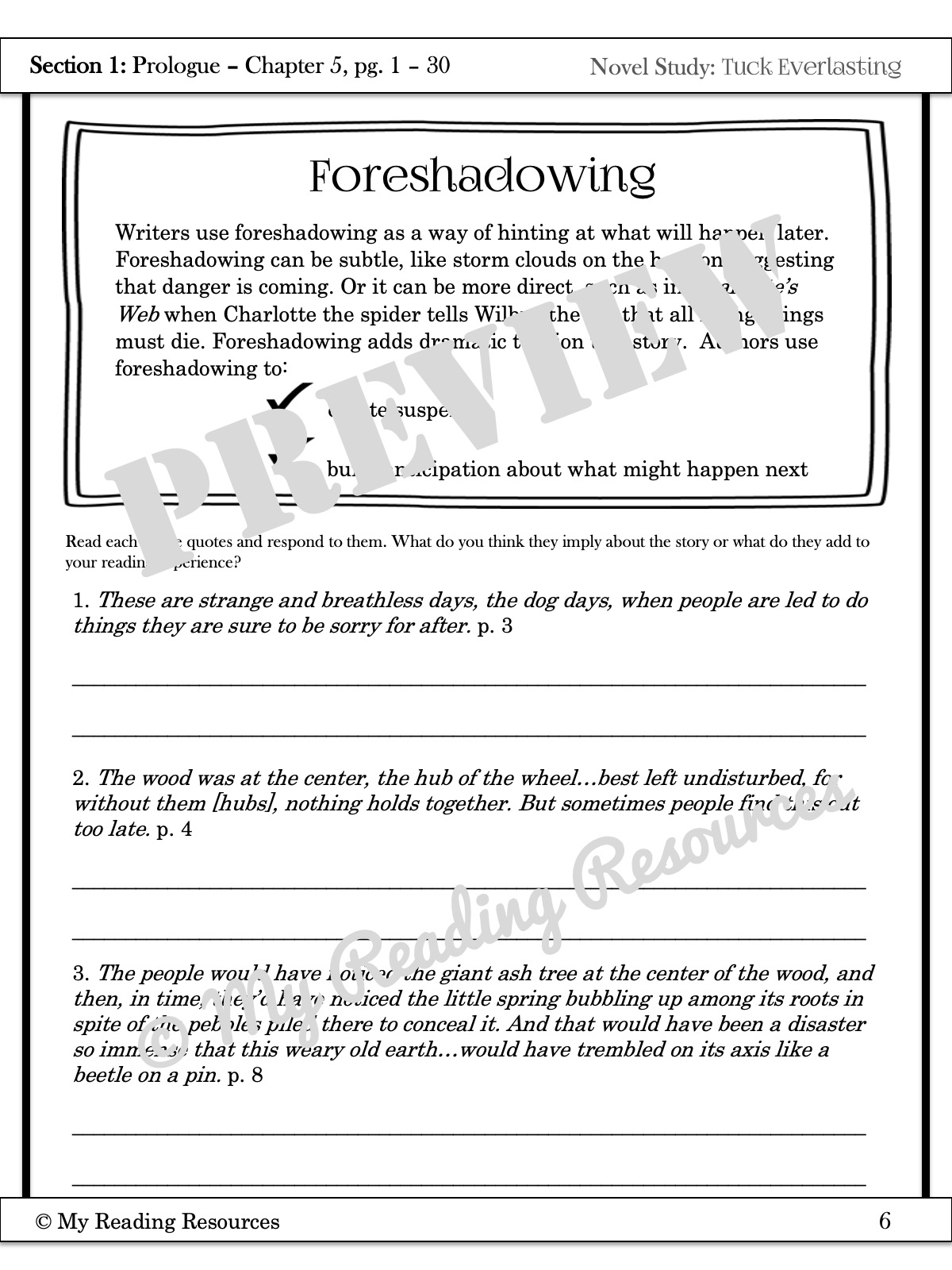Tuck Everlasting (Novel Study Guide) CLASSROOM COMPLETE PRESS Worksheets Library