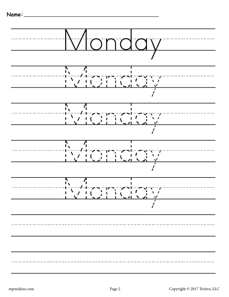 7 Handwriting Worksheets - Days of the Week!