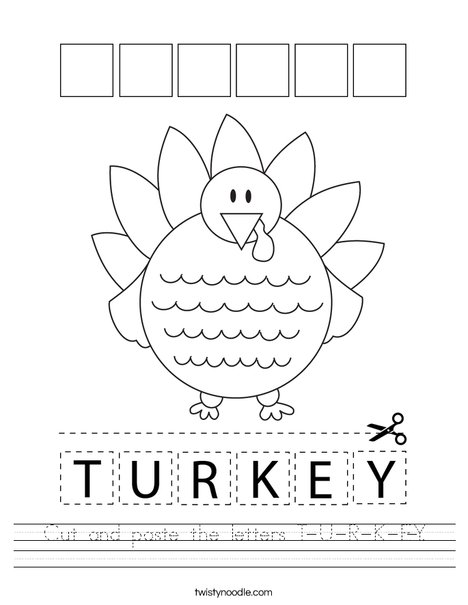 Cut and paste the letters T-U-R-K-E-Y Worksheet - Twisty Noodle