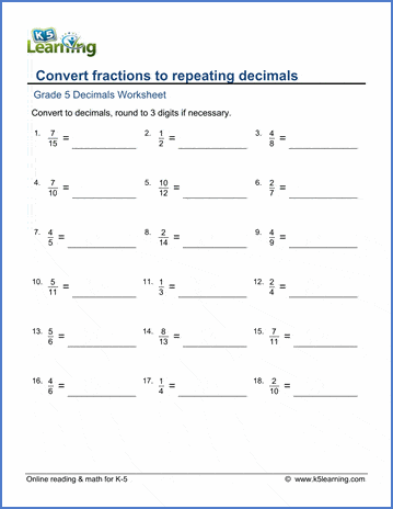 turning decimals into fractions worksheet