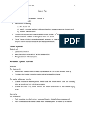 Abbie Rossman - Ordinal Numbers Lesson Plan | PDF | Lesson Plan ...