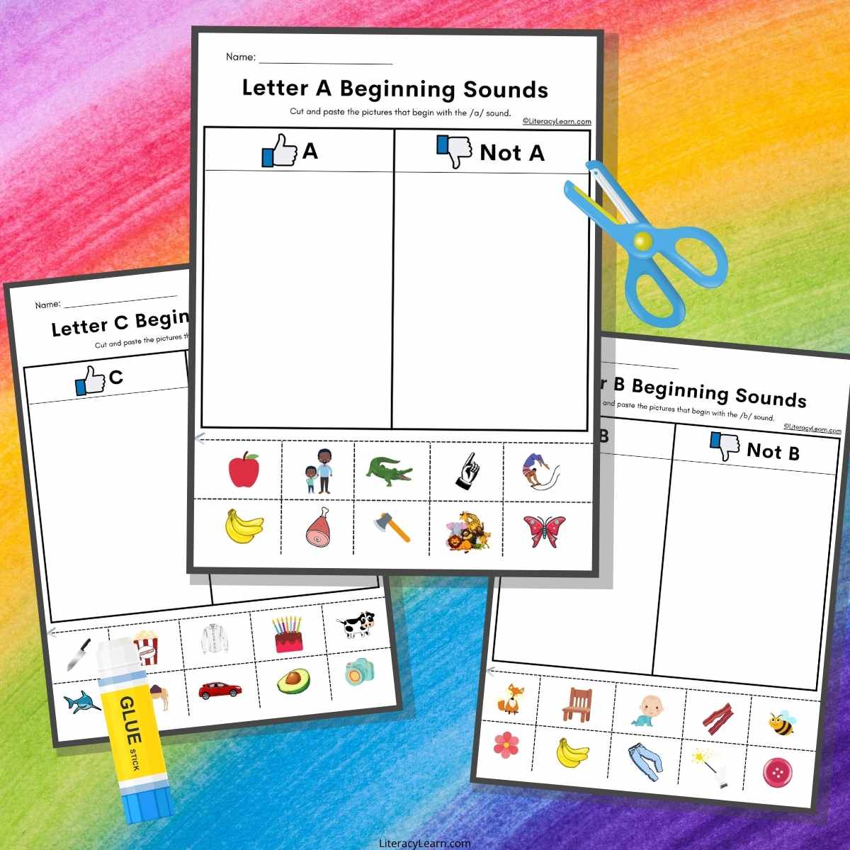 Beginning Sounds Cut &  Paste Worksheets - Literacy Learn