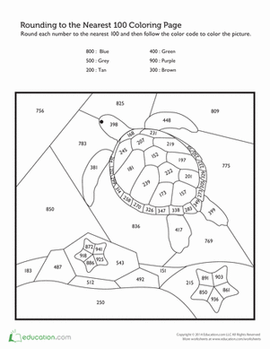 Rounding Color by Number: Sea Turtle and Sea Stars | Worksheet ...