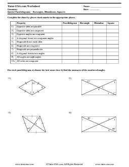 Worksheet: Special Parallograms - Rectangles, Rhombuses, Squares ...