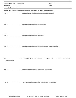 Worksheet: Quadrilaterals - Classify and Define Quadrilaterals ...
