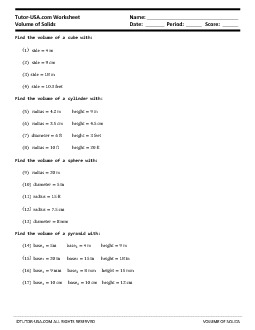 Worksheet: Volume of Solids | Geometry Printable