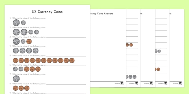 U.S. Currency Value of Coins Worksheet - Math (teacher made)
