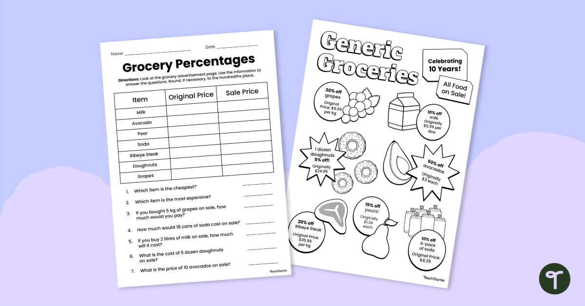 Grocery Percentages - Year 6 Maths Worksheet | Teach Starter
