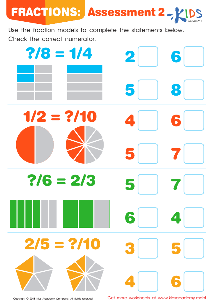 Fractions: Assessment 2 Worksheet for kids