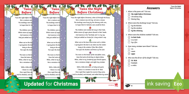 twas the night before christmas worksheet